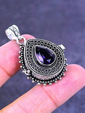 Amethyst Gemstone Sterling Silver Jewelry Poison Pendant